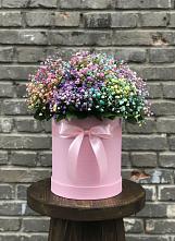 Цветочная композиция из Гипсофила и Розы в шляпной коробке в Вахтане