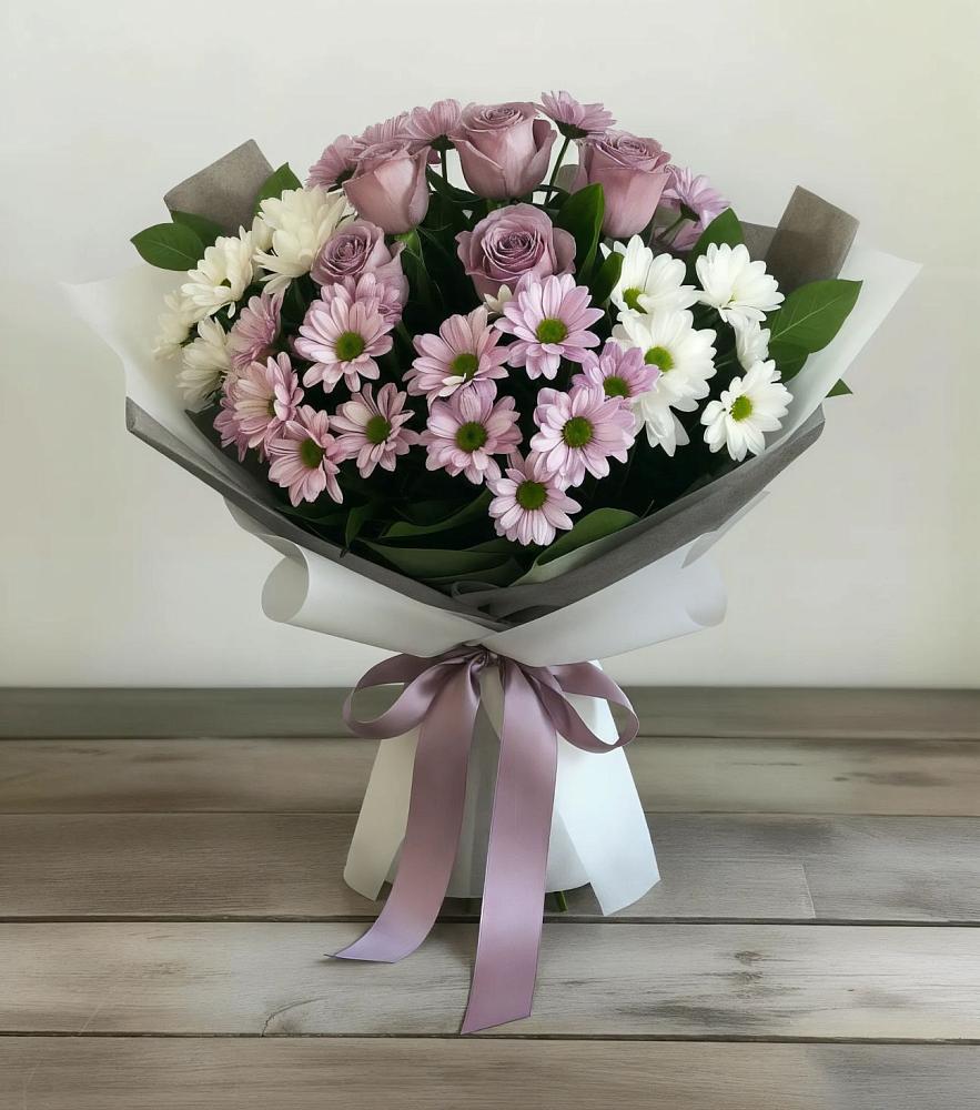 Букет цветов из: Хризантемы и Розы в Вахтане