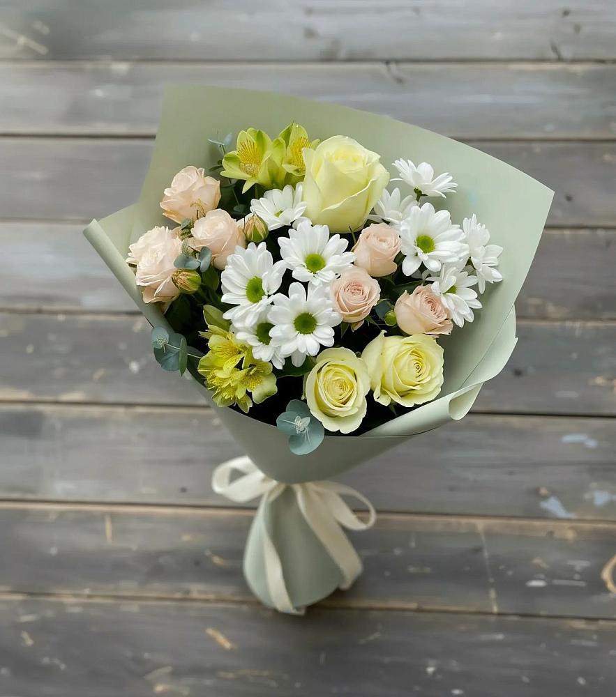 Букет цветов из: Альстромерии, Розы и Хризантемы в Вахтане