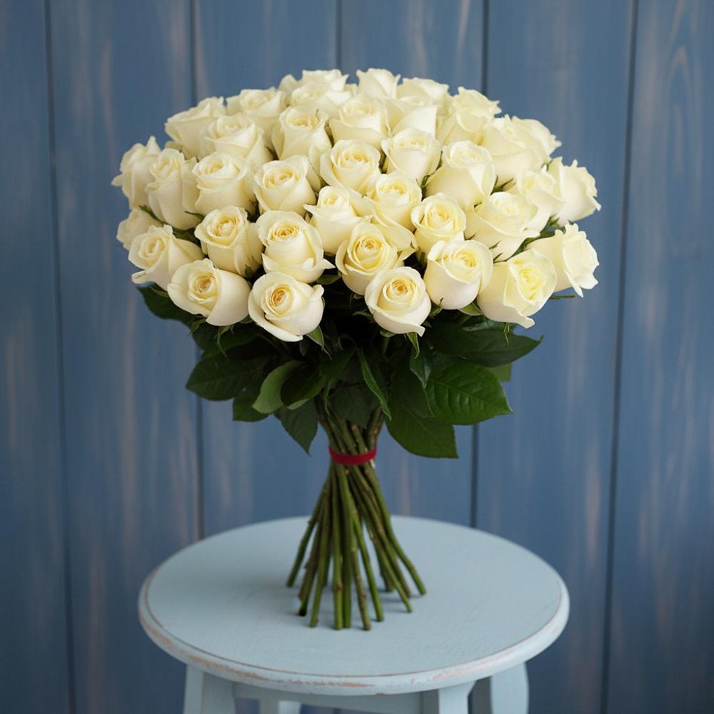 Букет 51 Белая роза Эдлесс Лав в Вахтане