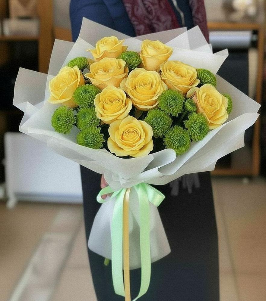 Букет цветов из: Хризантемы и Розы в Вахтане