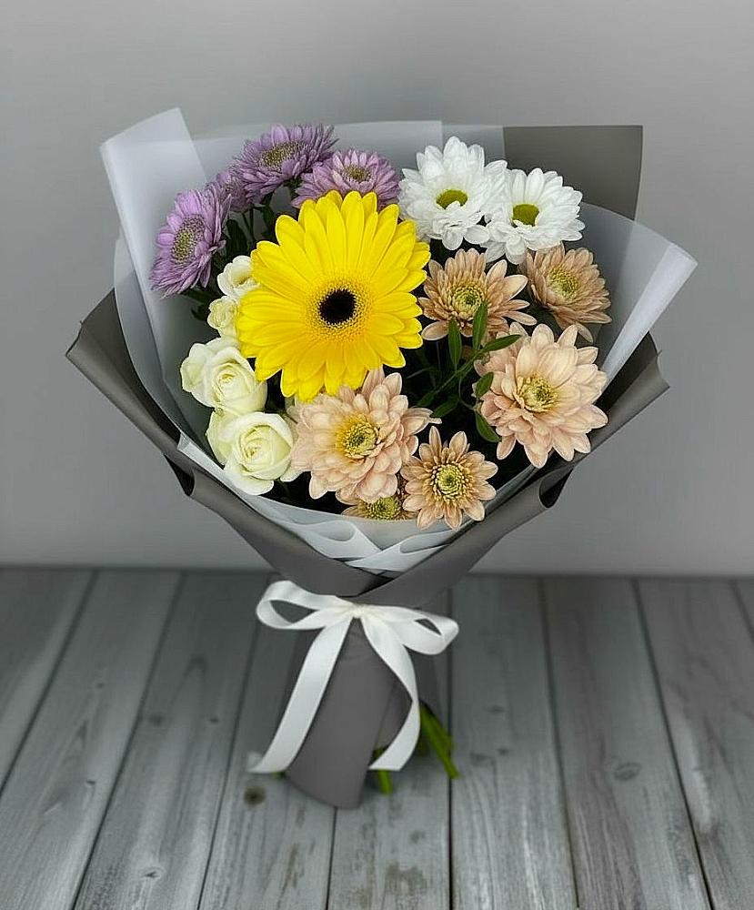 Букет цветов из: Розы, Герберы и Хризантемы в Вахтане