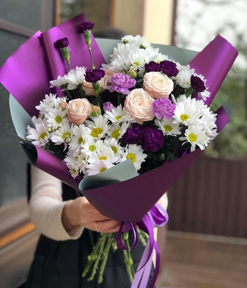 Букет цветов из: Хризантемы, Гвоздики и Розы в Вахтане