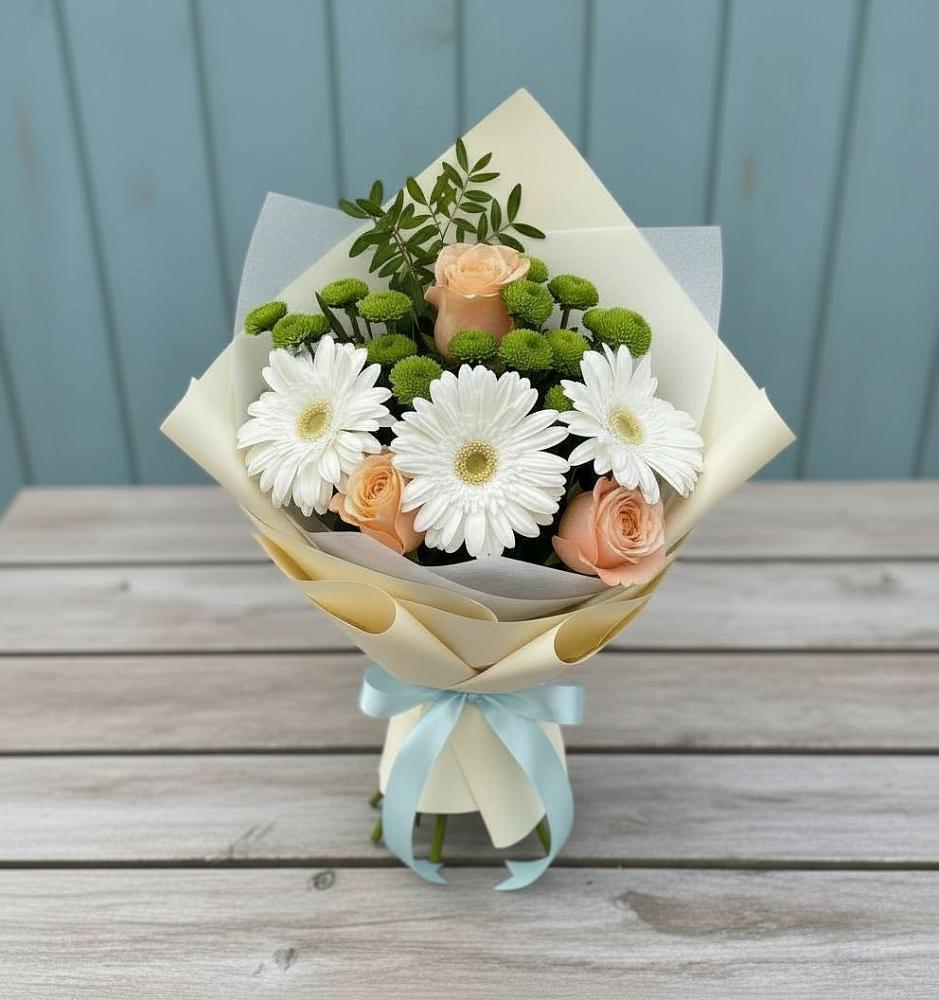 Букет цветов из: Герберы, Розы и Хризантемы в Вахтане