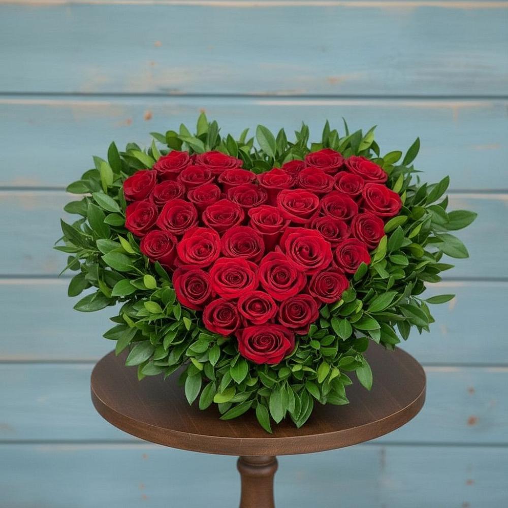 Цветочная композиция из Розы в виде сердца в Вахтане