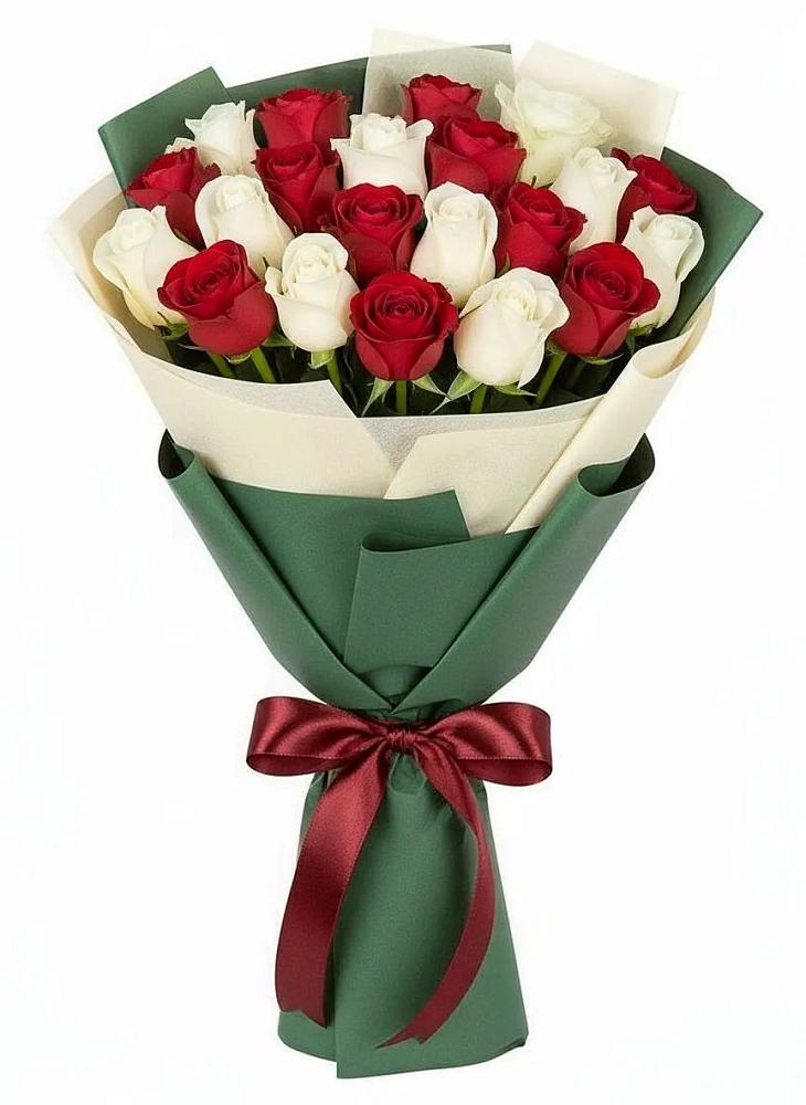 Букет Микс из красных и белых роз в Вахтане