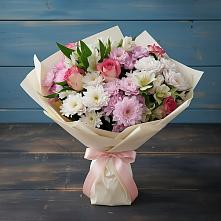 Букет цветов из:  Хризантемы, Альстромерии и Розы в Вахтане