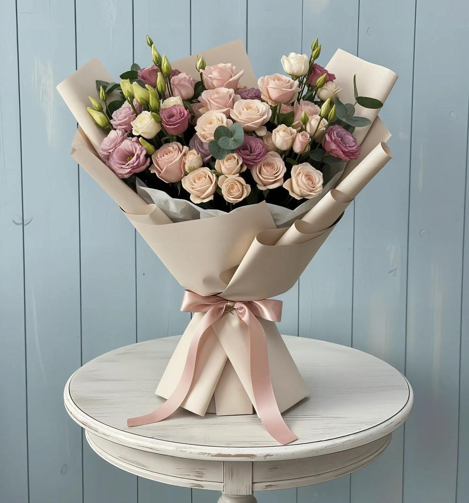 Букет цветов из: Розы и Лизиантусы в Вахтане