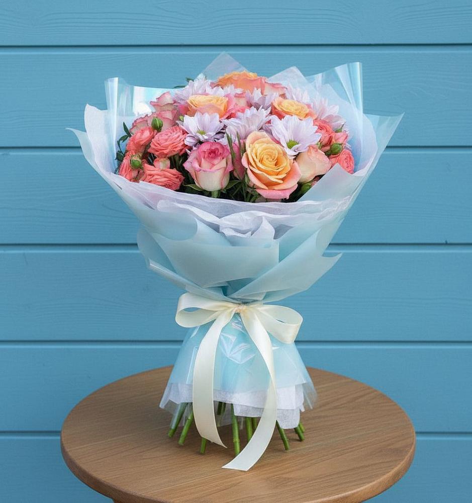 Букет цветов из: Хризантемы и Розы в Вахтане