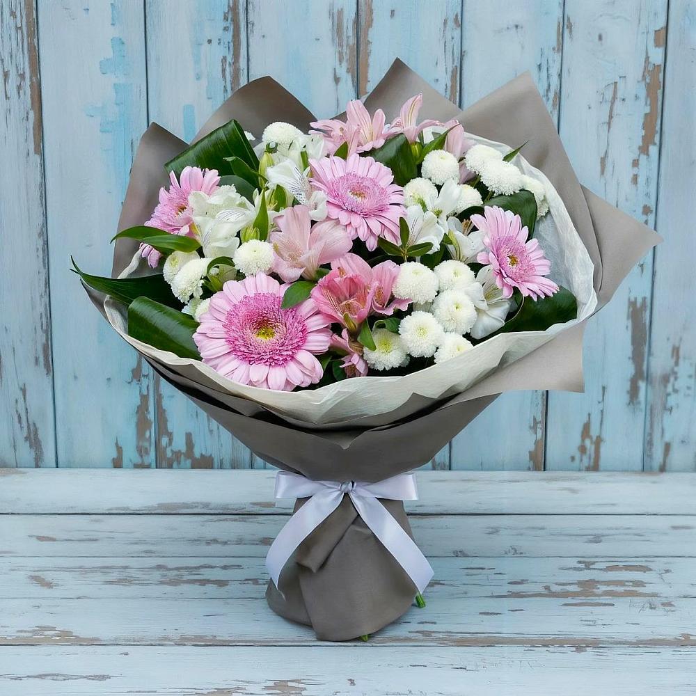 Букет цветов из: Герберы, Альстромерии и Хризантемы в Вахтане