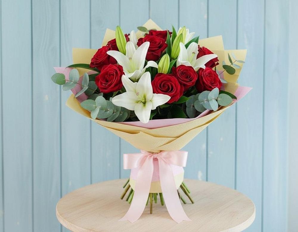 Букет цветов из: Лилии и Розы в Вахтане